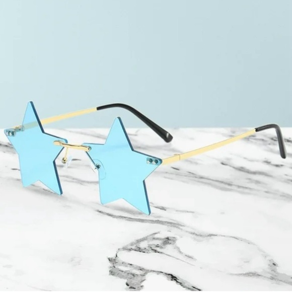 Star-Shaped Sunglasses Rimless Blue Gold Fun Festival Party EDM New Year's - Picture 1 of 15